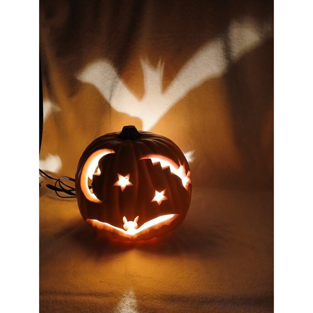 Rare 1993 Trendmasters Pumpkin Blow Mold Halloween Bats Star Moon Projects Light - Picture 7 of 16
